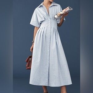Anthropologie Exquise Tobie Shirt Dress Blue Gingham